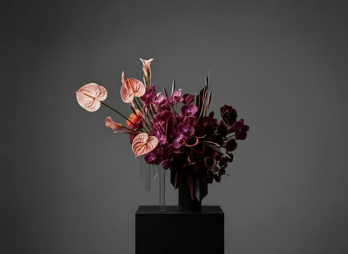 Bouquet of flowers in a vase on a dark gray background