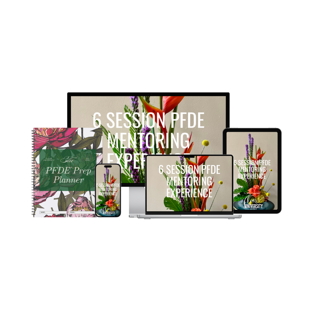 Collection of educational materials including planners and digital devices with floral designs on a white background.