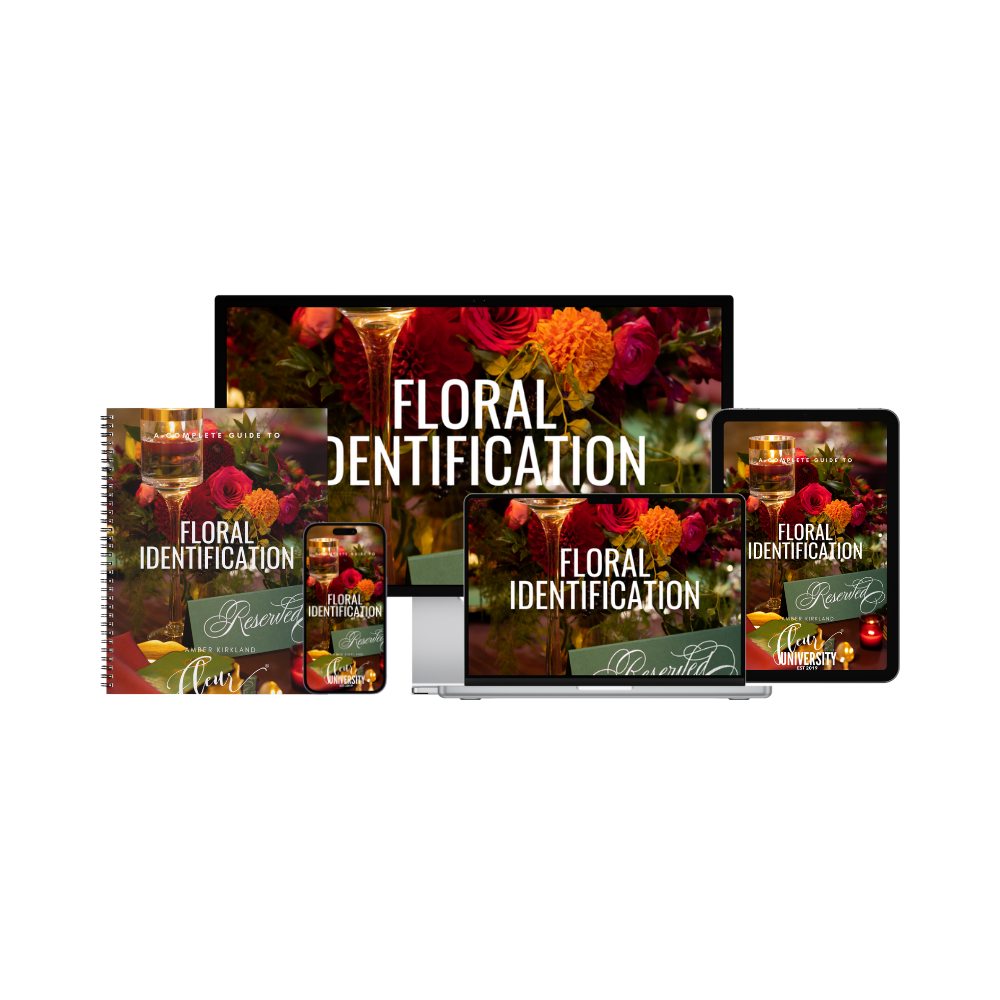 Collection of 'Floral Identification' books and a tablet on a white background