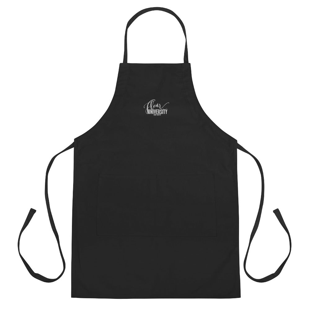 Fleur University Embroidered Apron Black