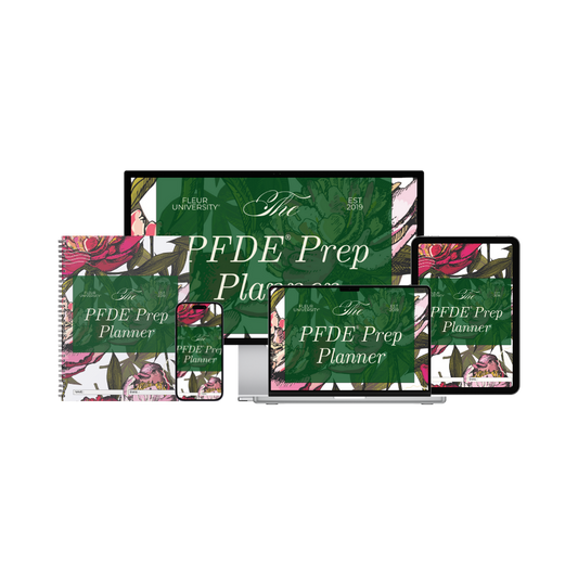 Set of 'PFDE Prep Planner' with floral designs on a white background