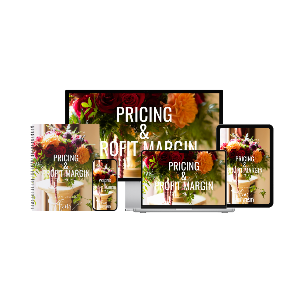 Collection of 'Pricing & Profit Margin' books and digital devices on a white background