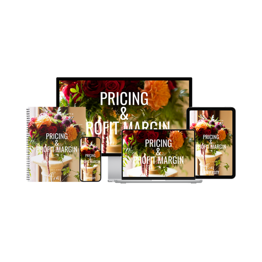 Collection of 'Pricing & Profit Margin' books and digital devices on a white background