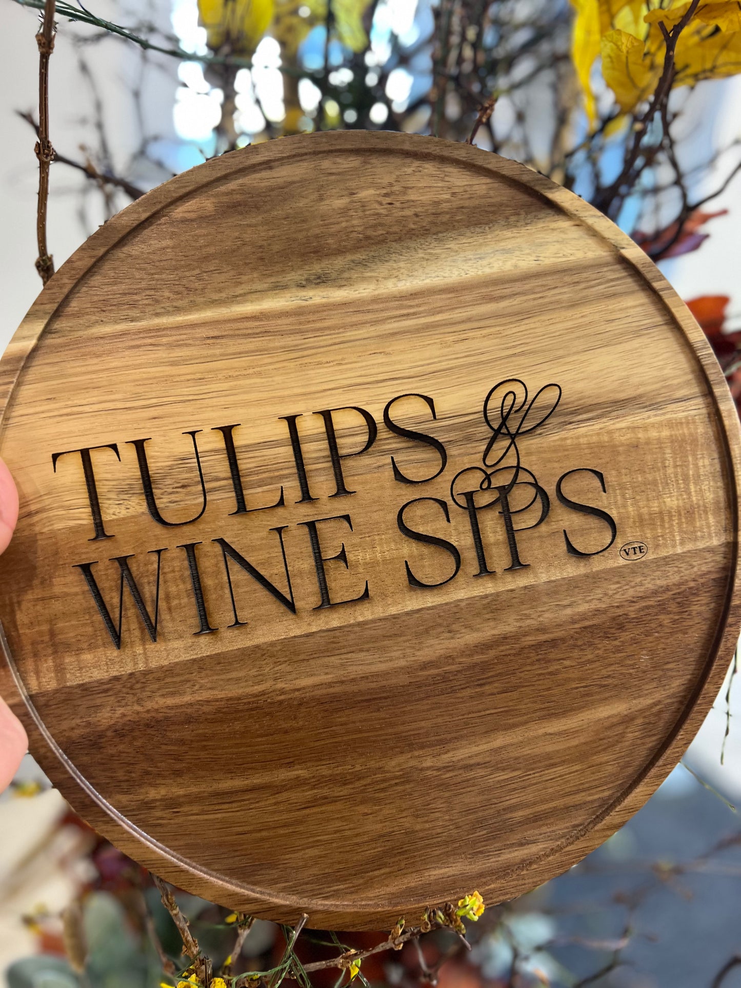 12" Acacia Wood Lazy Susan for Florists - Custom Engraved