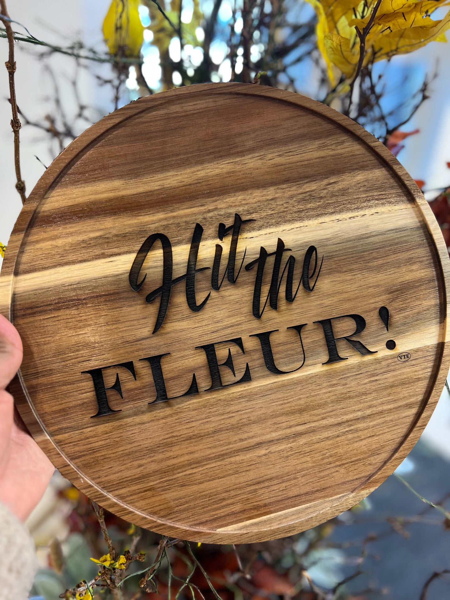 12" Acacia Wood Lazy Susan for Florists - Custom Engraved