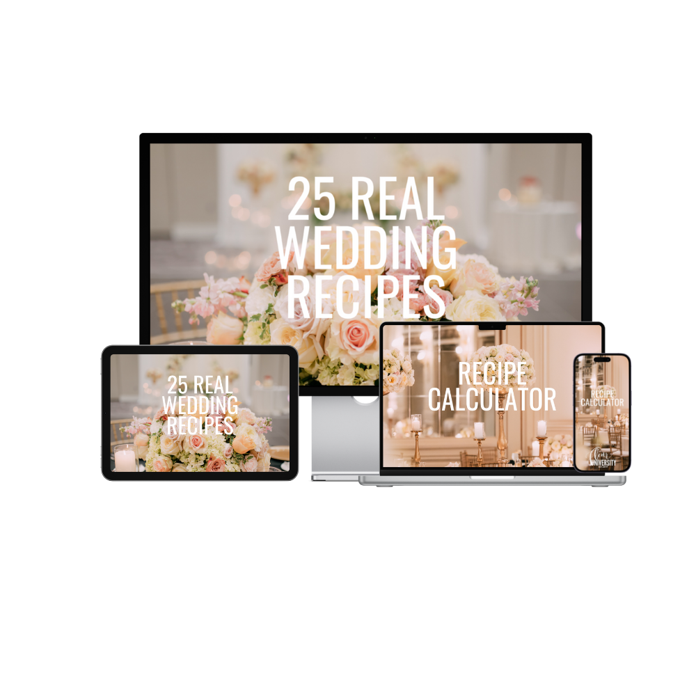 Promotional graphic for '25 Real Wedding Recipes' with digital devices displaying the text.