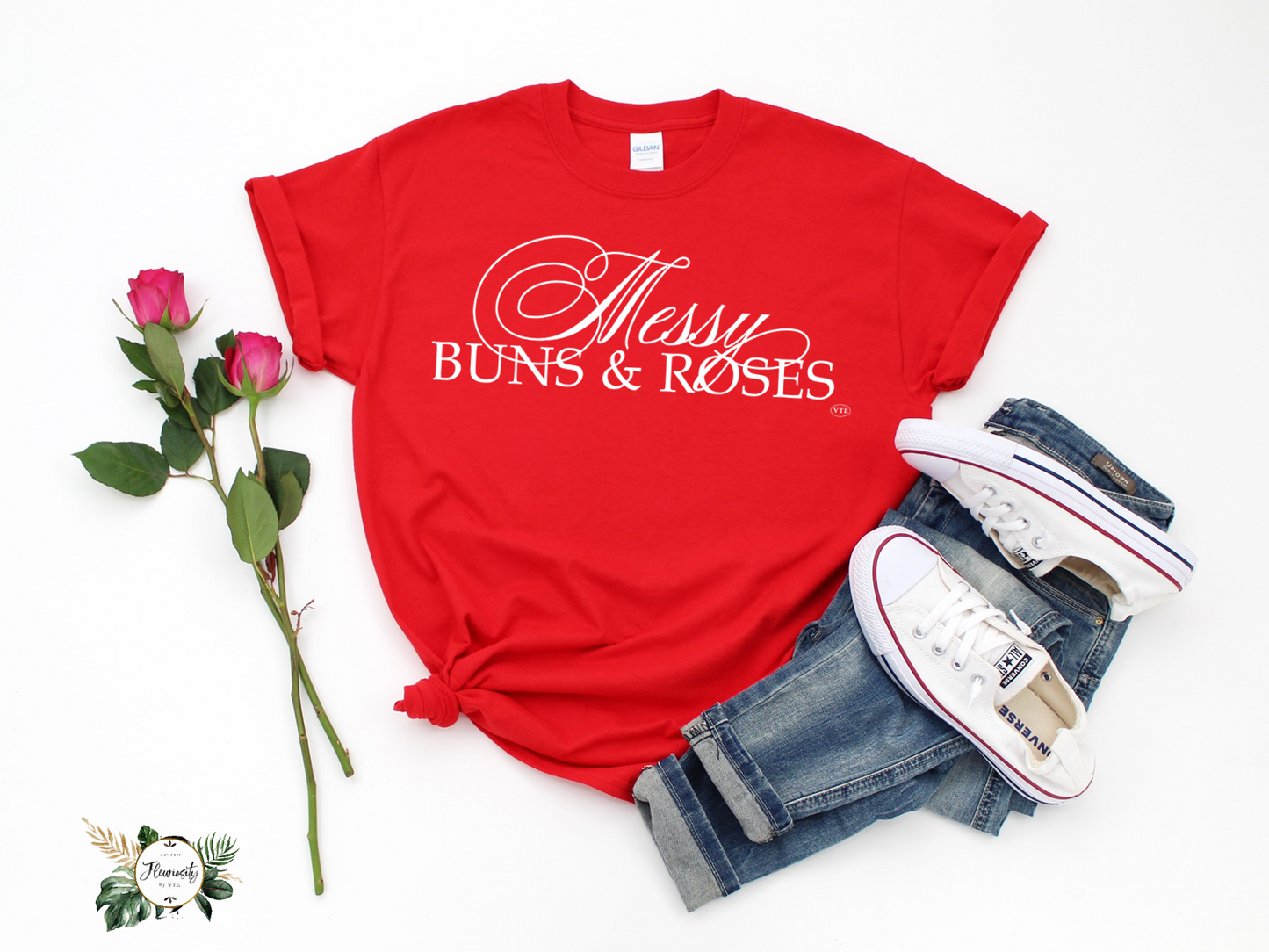 "Messy Buns & Roses" T-Shirt Wht