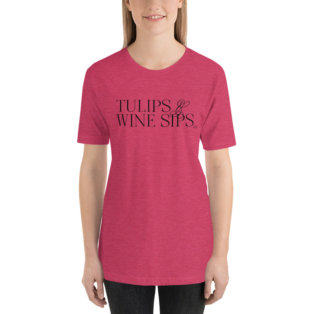 "Tulips & Wine Sips" T-Shirt Blk
