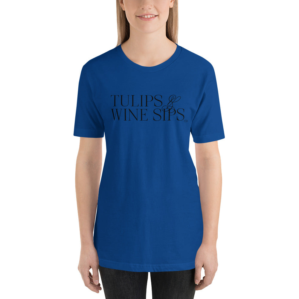 "Tulips & Wine Sips" T-Shirt Blk
