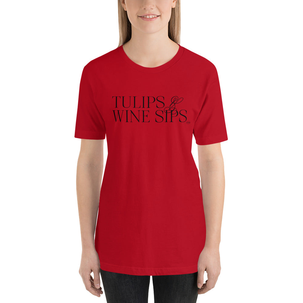 "Tulips & Wine Sips" T-Shirt Blk