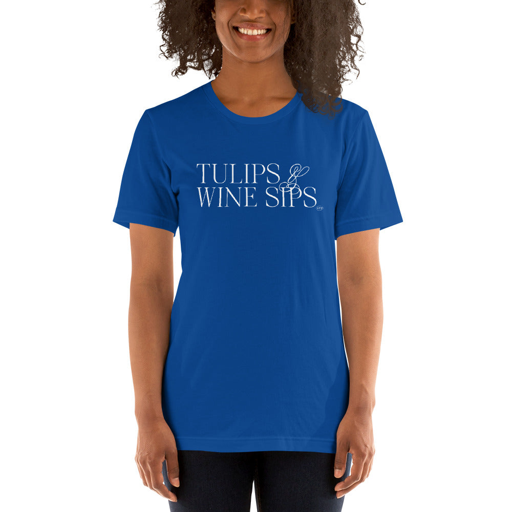 "Tulips & Wine Sips" T-Shirt Wht