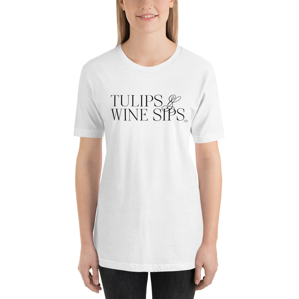 "Tulips & Wine Sips" T-Shirt Blk