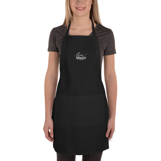 Fleur University Embroidered Apron Black