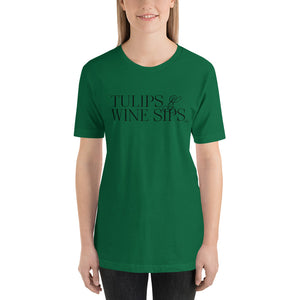 "Tulips & Wine Sips" T-Shirt Blk